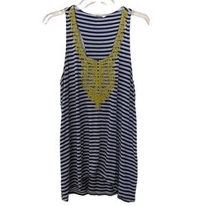 Le Sample Racer Back Striped Embroidered Top
